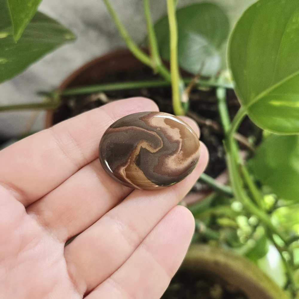 Vintage Brown Agate Oval Stone Earthy Boho Bohemian Brooch Pin